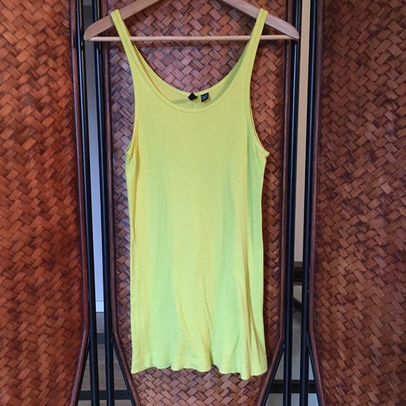 Long Acid Yellow Pima Cotton Ribbed Singlet Tank Top - Picture 3 of 14